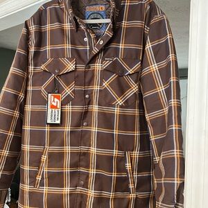 DIXXON and Snap-On Men's Brown and Orange Plaid Quilted Jacket